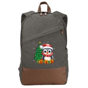 Penguin Xmas Tree Lighting Santa Penguin Christmas Gift Cotton Canvas Backpack