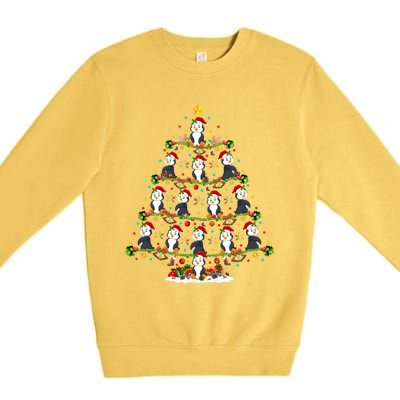 Penguin Xmas Tree Lighting Santa Penguin Christmas Cute Gift Premium Crewneck Sweatshirt