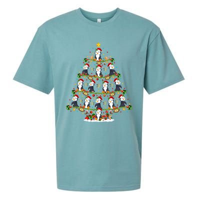 Penguin Xmas Tree Lighting Santa Penguin Christmas Cute Gift Sueded Cloud Jersey T-Shirt