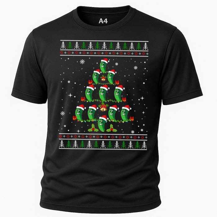 Pickle Xmas Tree Santa Hat Pickle Fruit Christmas Ugly Cooling Performance Crew T-Shirt