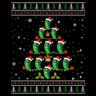 Pickle Xmas Tree Santa Hat Pickle Fruit Christmas Ugly T-Shirt
