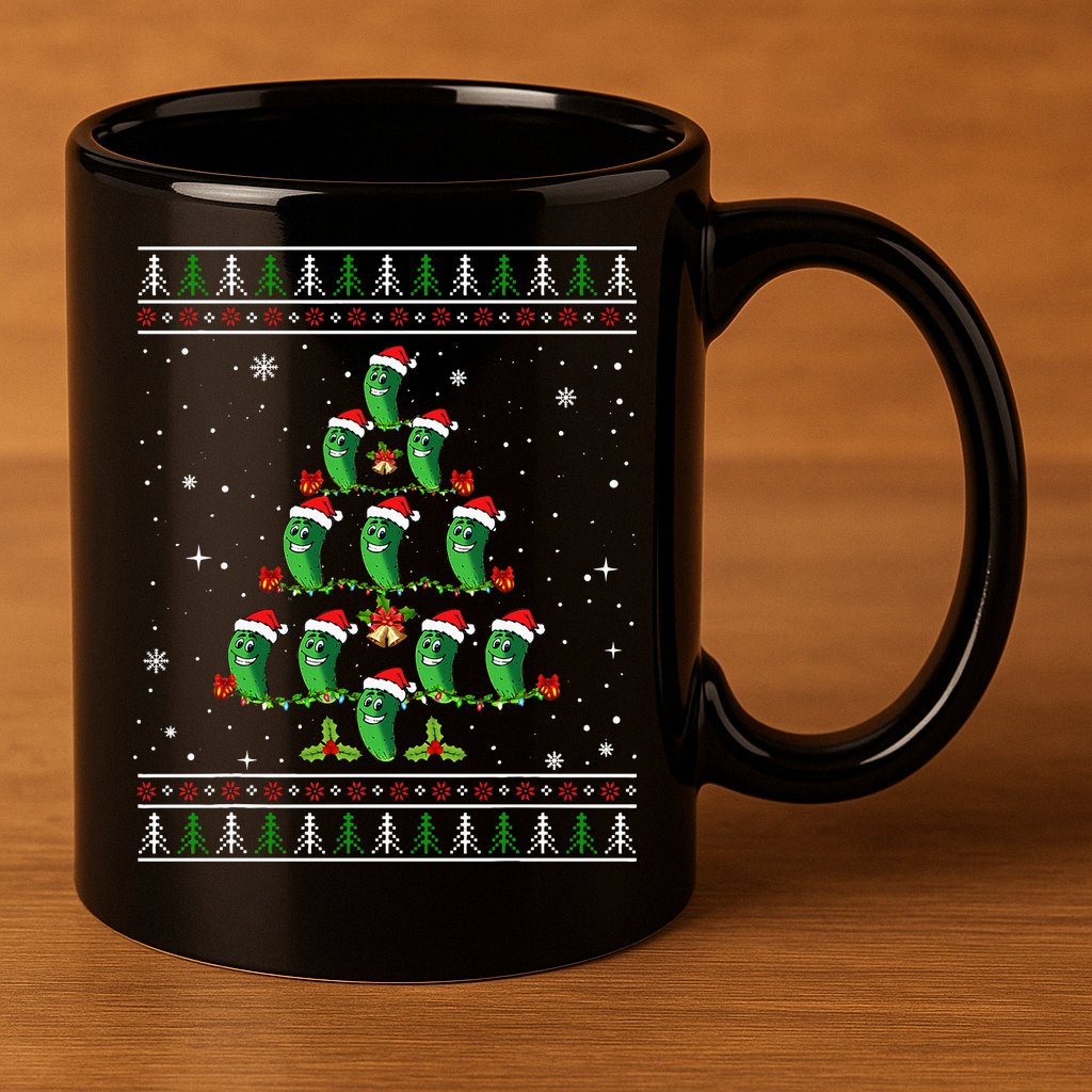 Pickle Xmas Tree Santa Hat Pickle Fruit Christmas Ugly 11oz C Handle Ceramic Mug