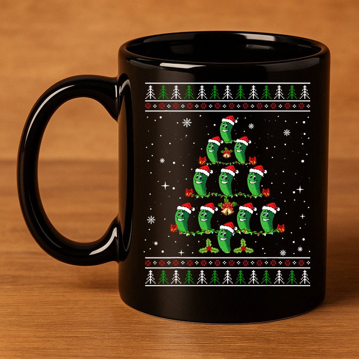 Pickle Xmas Tree Santa Hat Pickle Fruit Christmas Ugly 11oz C Handle Ceramic Mug
