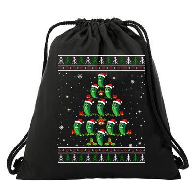Pickle Xmas Tree Santa Hat Pickle Fruit Christmas Ugly Drawstring Bag