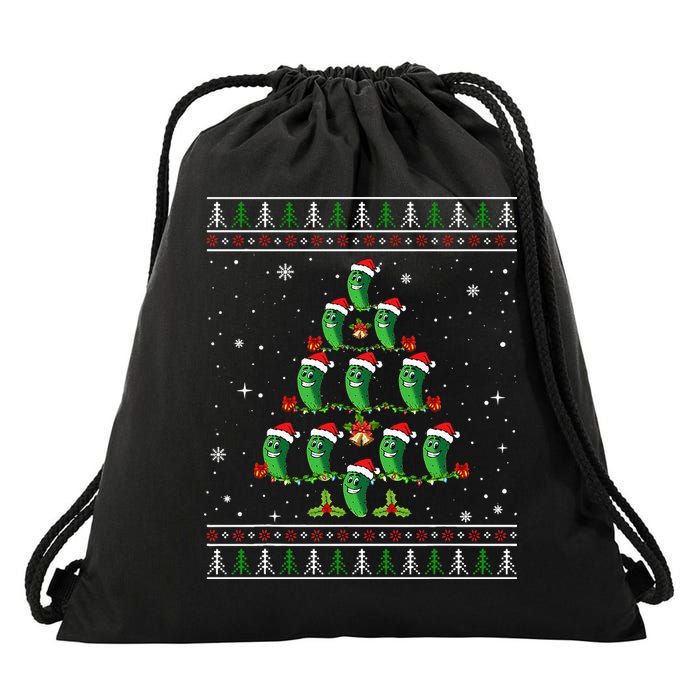 Pickle Xmas Tree Santa Hat Pickle Fruit Christmas Ugly Drawstring Bag