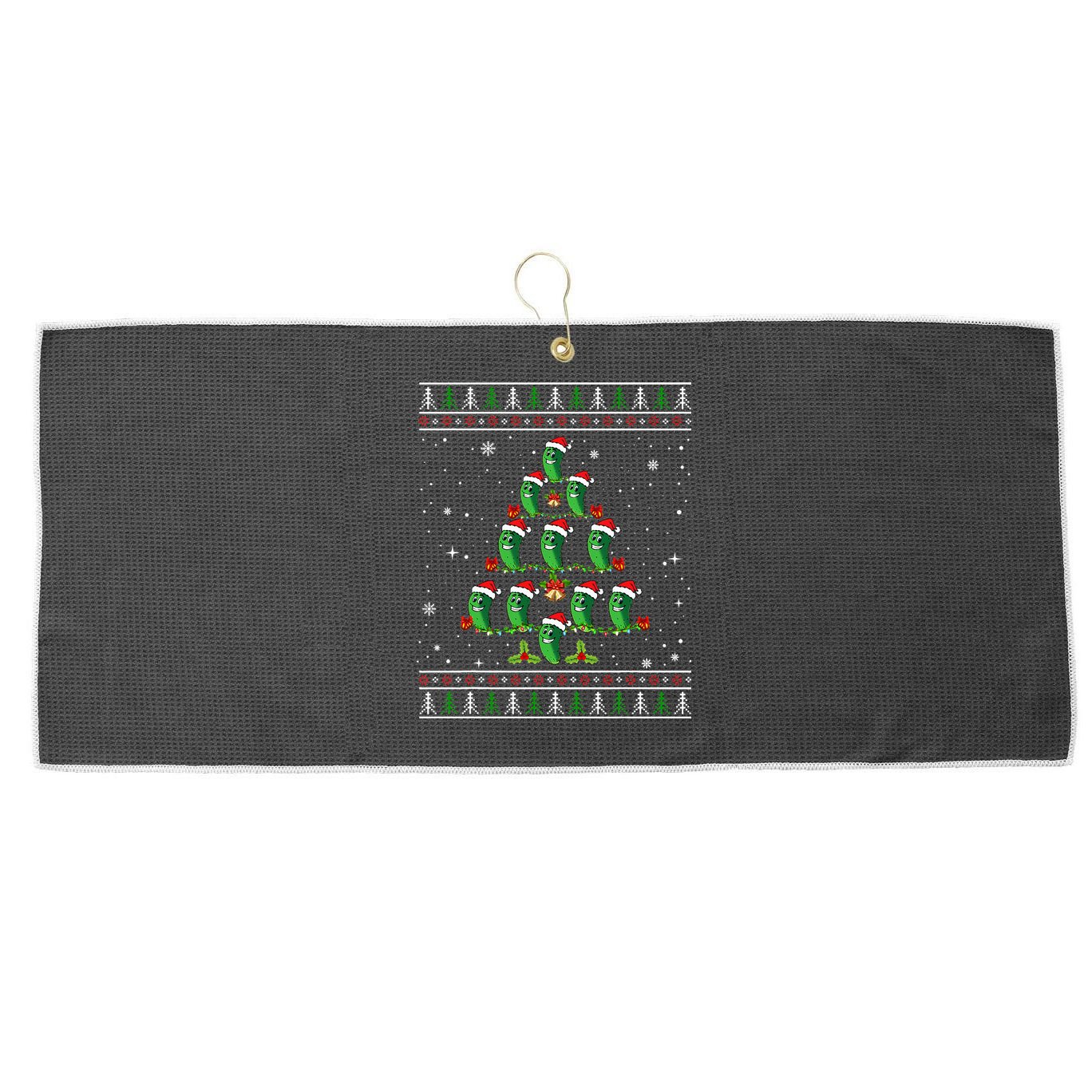 Pickle Xmas Tree Santa Hat Pickle Fruit Christmas Ugly Large Microfiber Waffle Golf Towel