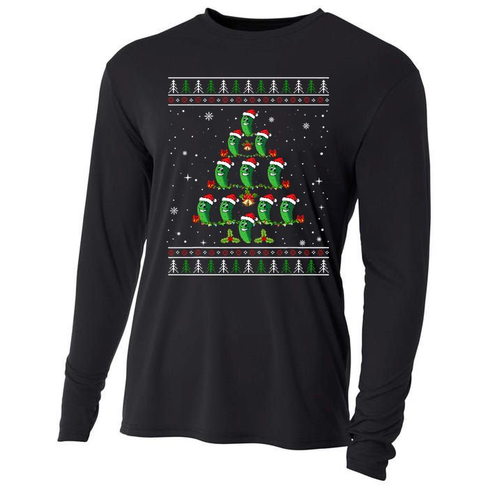 Pickle Xmas Tree Santa Hat Pickle Fruit Christmas Ugly Cooling Performance Long Sleeve Crew