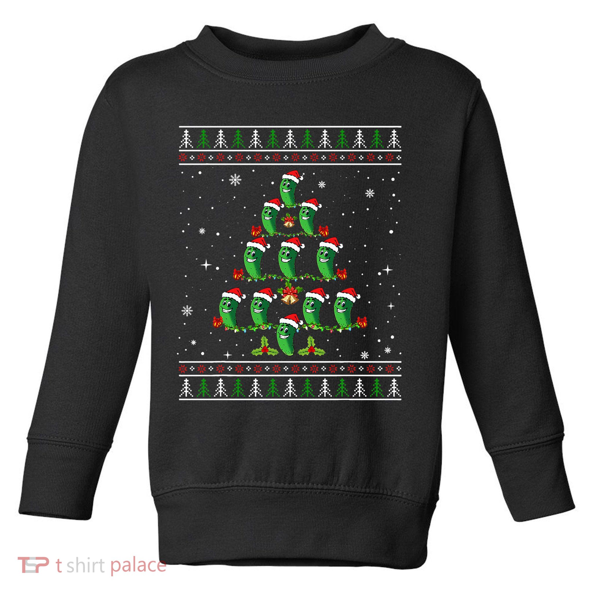 Pickle Xmas Tree Santa Hat Pickle Fruit Christmas Ugly Toddler Sweatshirt