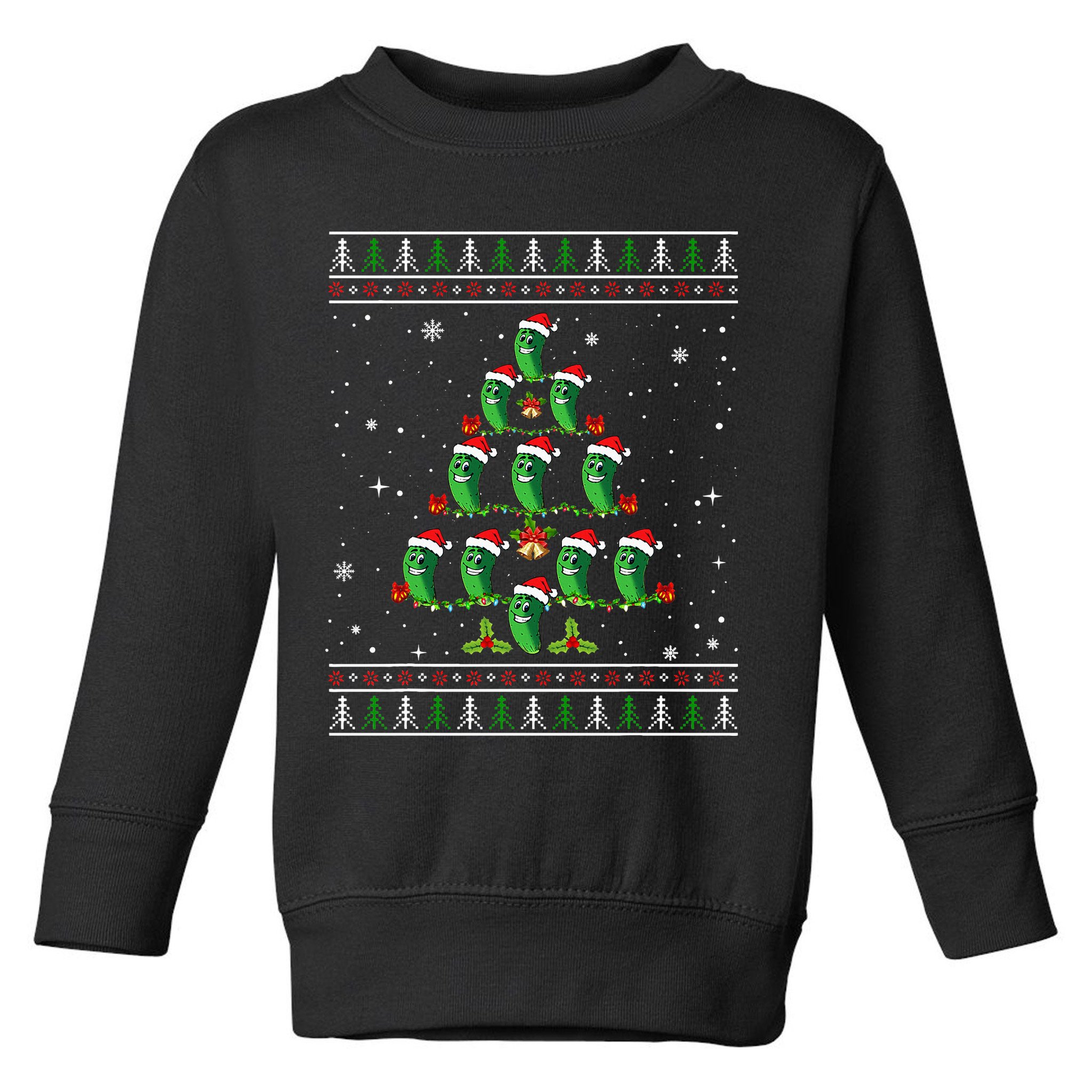 Pickle Xmas Tree Santa Hat Pickle Fruit Christmas Ugly Toddler Sweatshirt