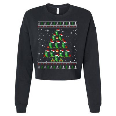 Pickle Xmas Tree Santa Hat Pickle Fruit Christmas Ugly Cropped Pullover Crew