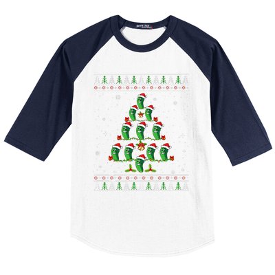 Pickle Xmas Tree Santa Hat Pickle Fruit Christmas Ugly Baseball Sleeve Shirt