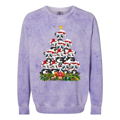 Panda Xmas Tree Lighting Santa Panda Christmas Gift Colorblast Crewneck Sweatshirt