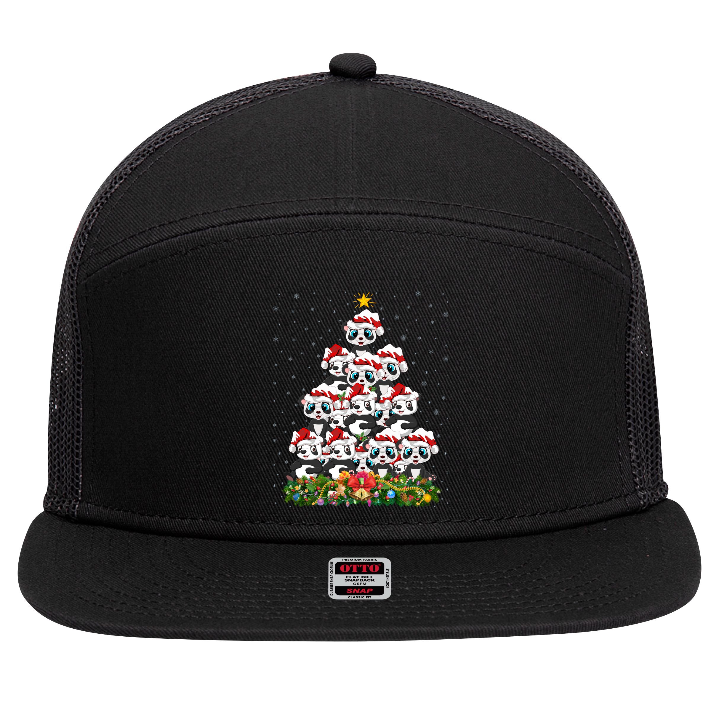 Panda Xmas Tree Lighting Santa Panda Christmas Gift 7 Panel Mesh Trucker Snapback Hat