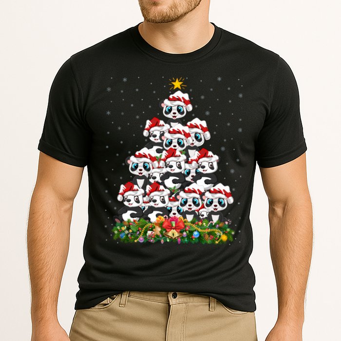 Panda Xmas Tree Lighting Santa Panda Christmas Gift Cooling Performance Crew T-Shirt
