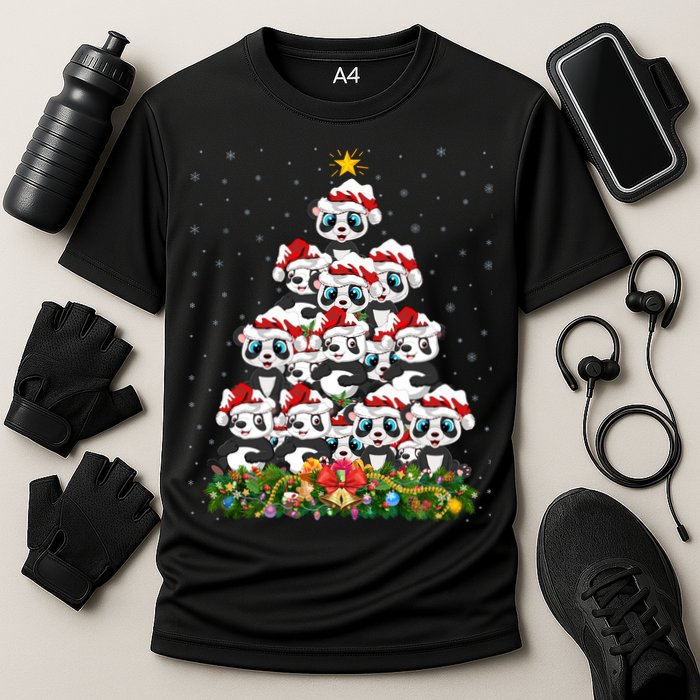 Panda Xmas Tree Lighting Santa Panda Christmas Gift Cooling Performance Crew T-Shirt