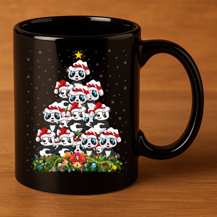 Panda Xmas Tree Lighting Santa Panda Christmas Gift 11oz C Handle Ceramic Mug