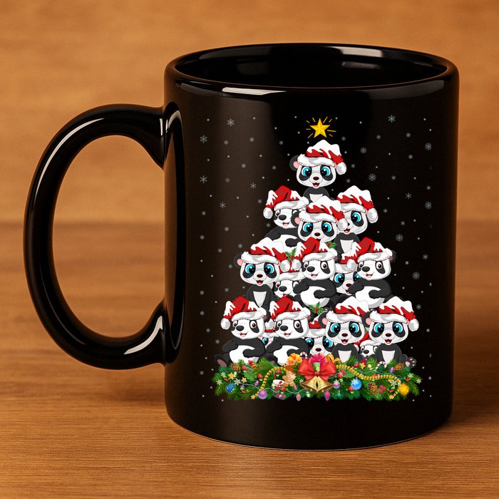 Panda Xmas Tree Lighting Santa Panda Christmas Gift 11oz C Handle Ceramic Mug