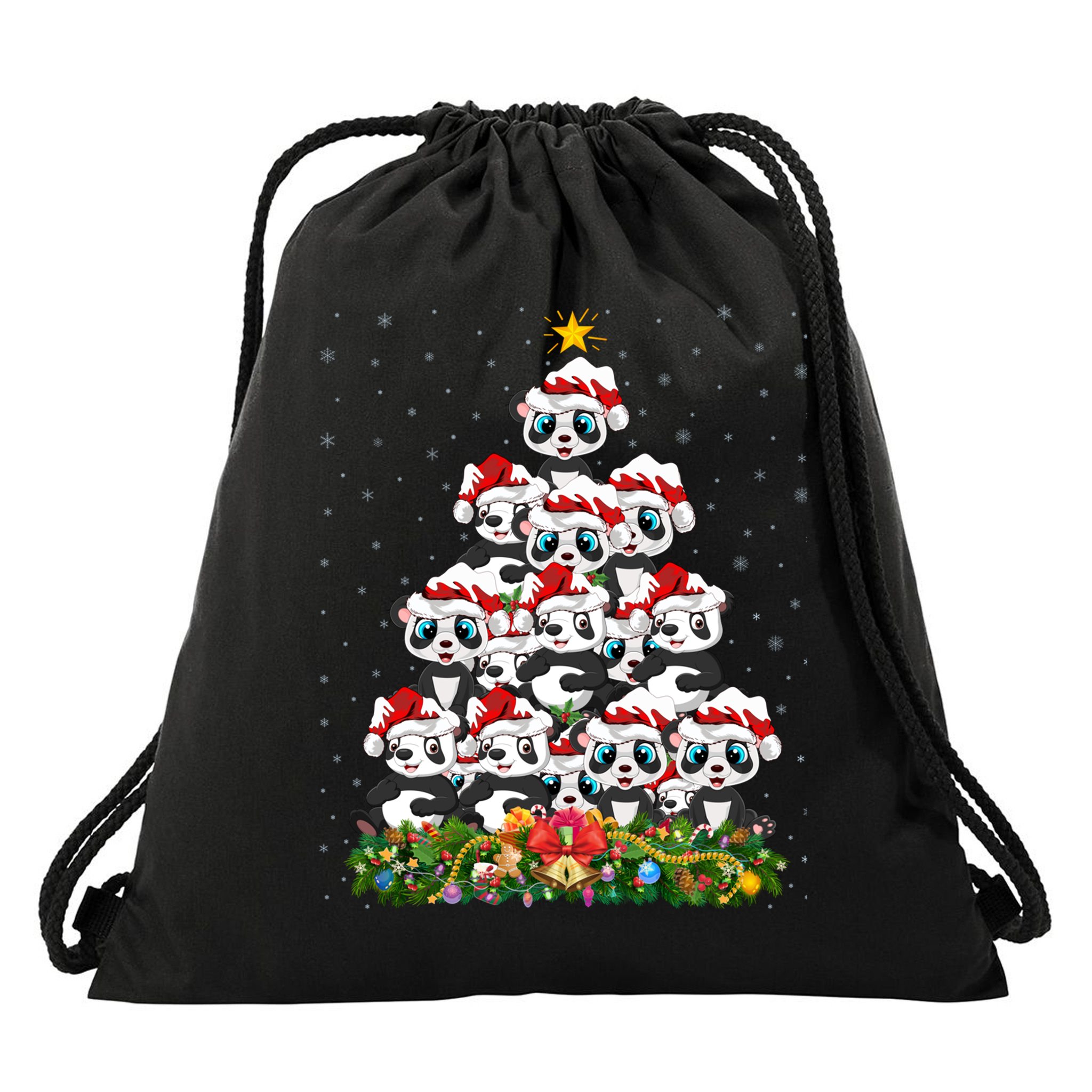 Panda Xmas Tree Lighting Santa Panda Christmas Gift Drawstring Bag