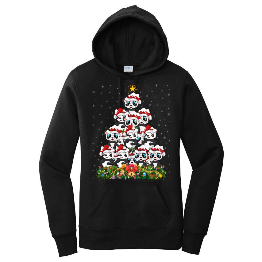 Panda Xmas Tree Lighting Santa Panda Christmas Gift Women's Pullover Hoodie