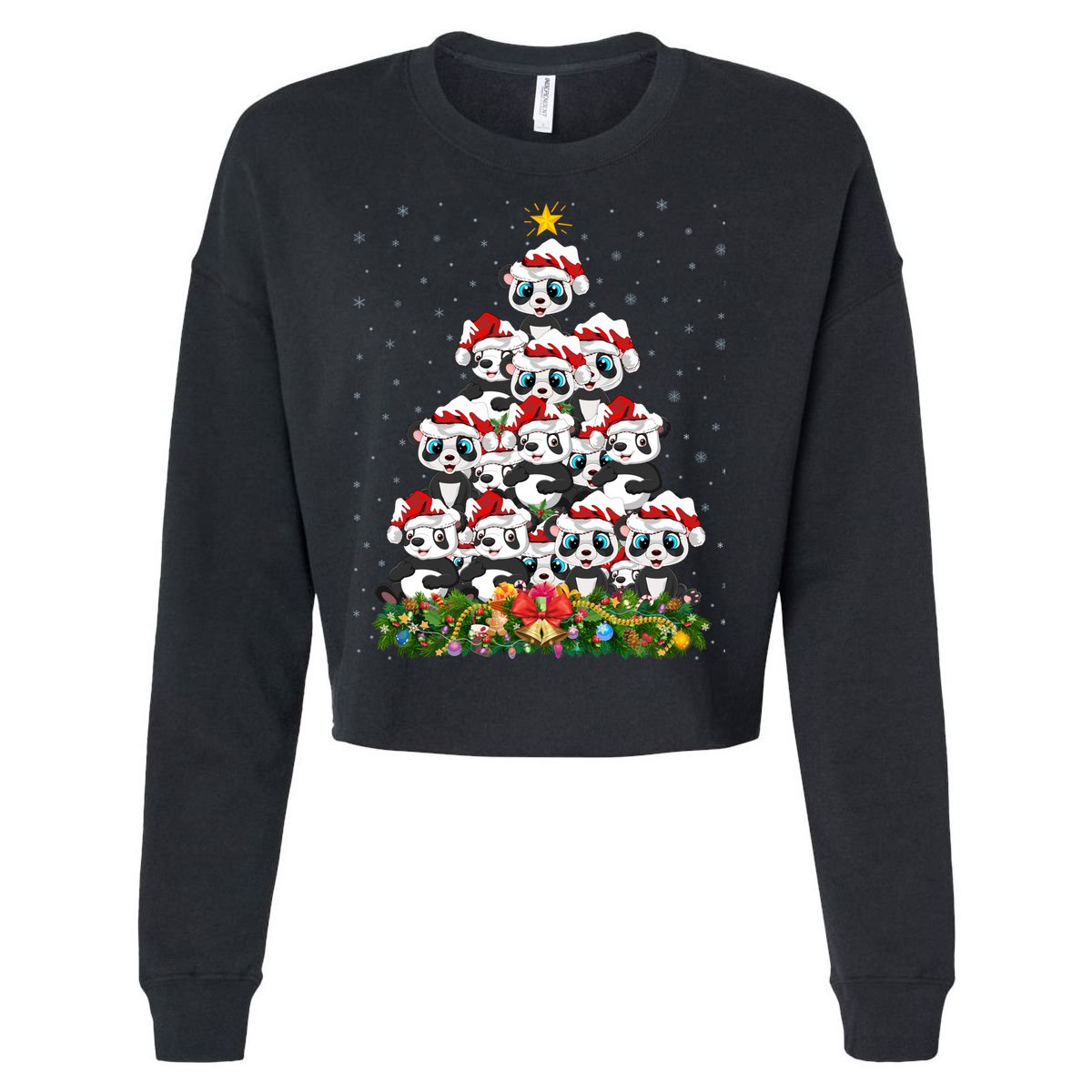 Panda Xmas Tree Lighting Santa Panda Christmas Gift Cropped Pullover Crew