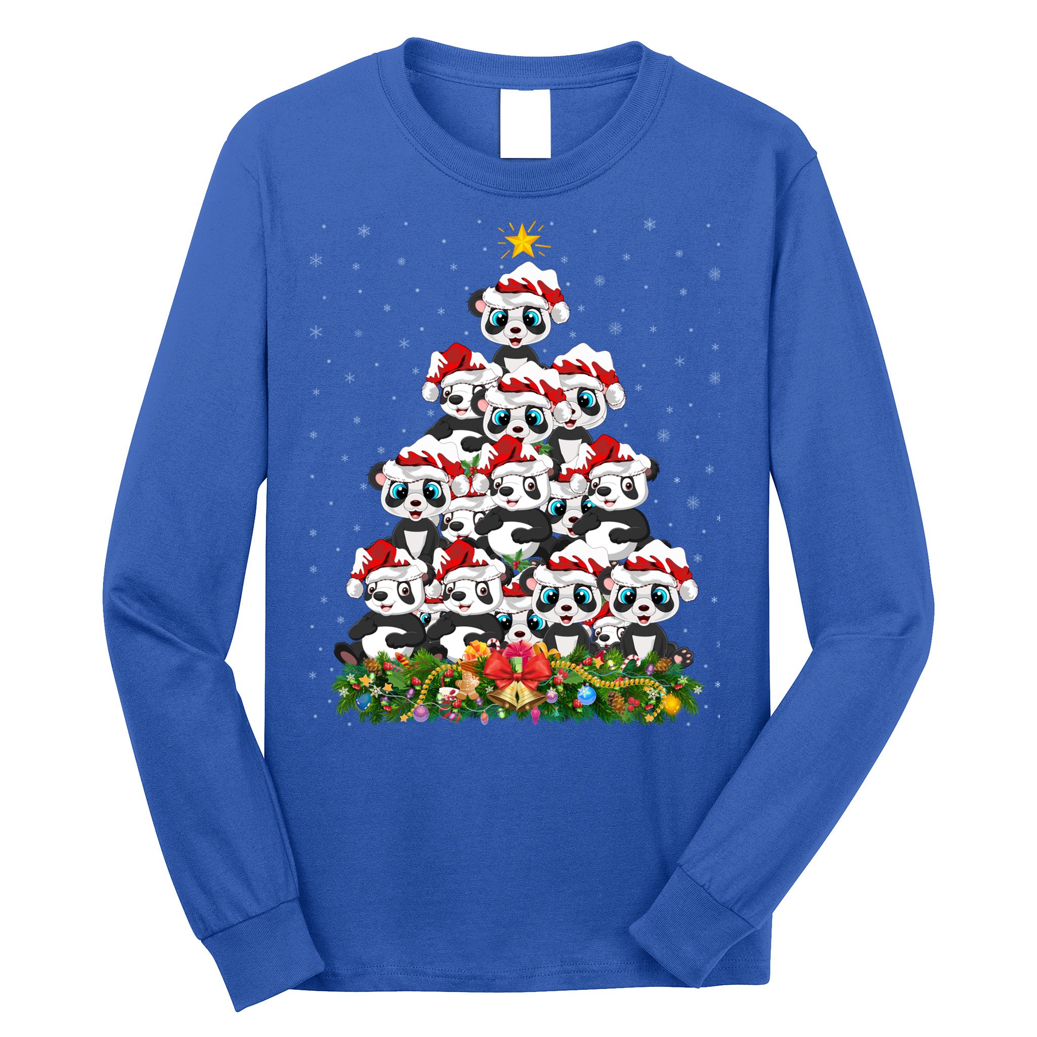 Panda Xmas Tree Lighting Santa Panda Christmas Gift Long Sleeve Shirt