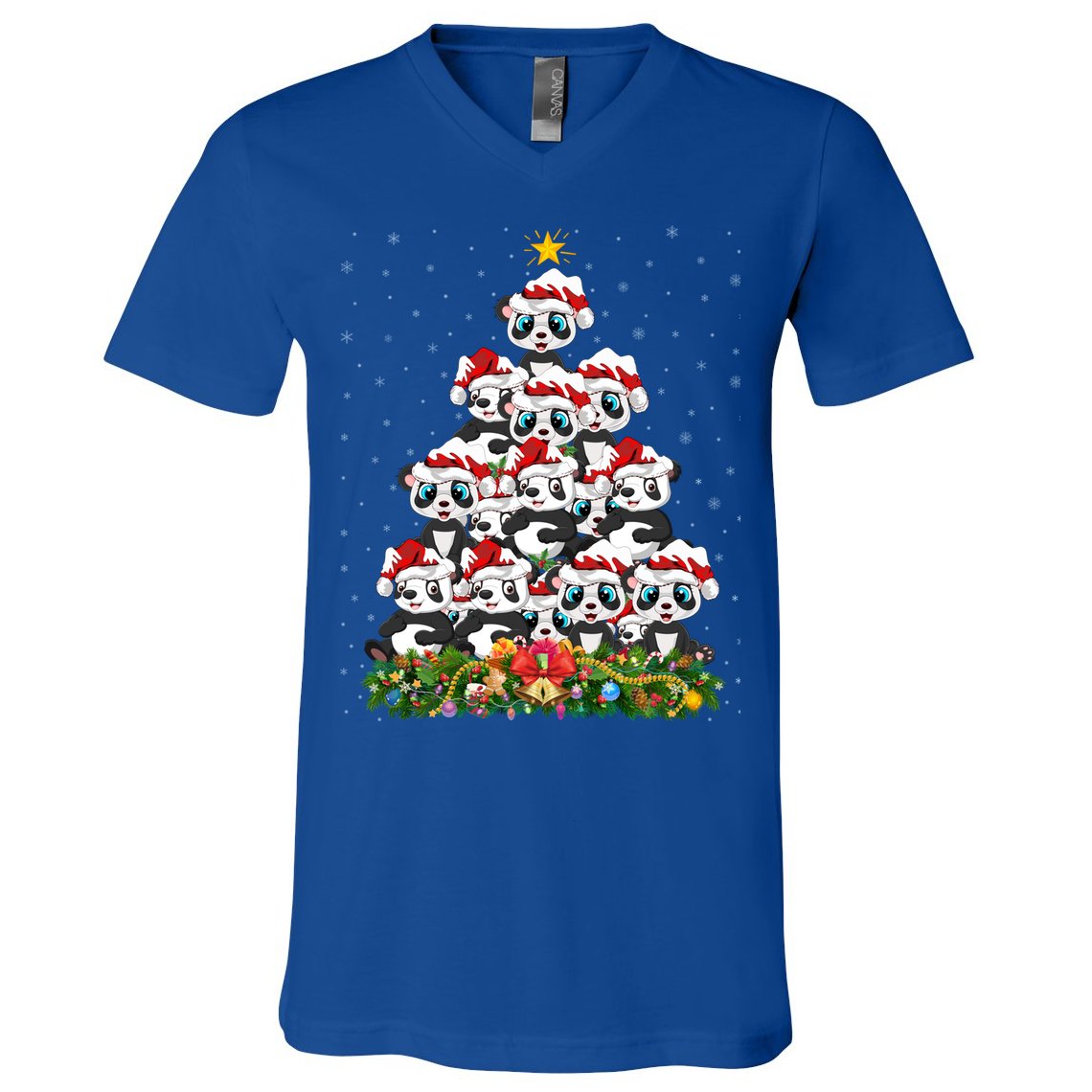 Panda Xmas Tree Lighting Santa Panda Christmas Gift V-Neck T-Shirt