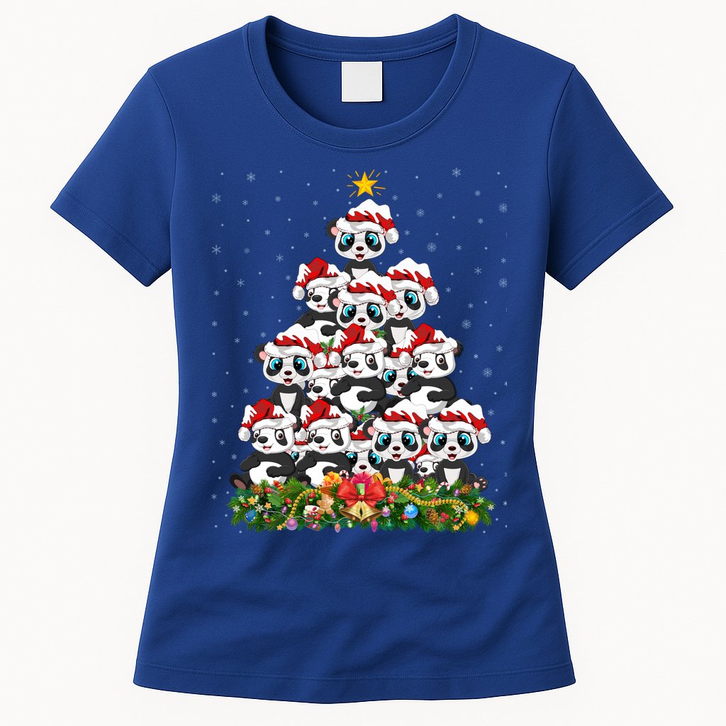 Panda Xmas Tree Lighting Santa Panda Christmas Gift Womens T-Shirt