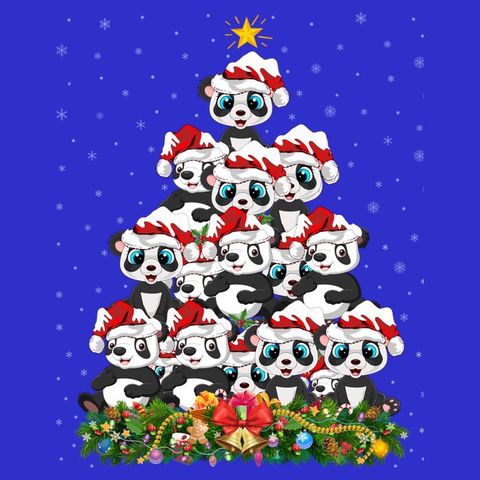 Panda Xmas Tree Lighting Santa Panda Christmas Gift Women's V-Neck T-Shirt