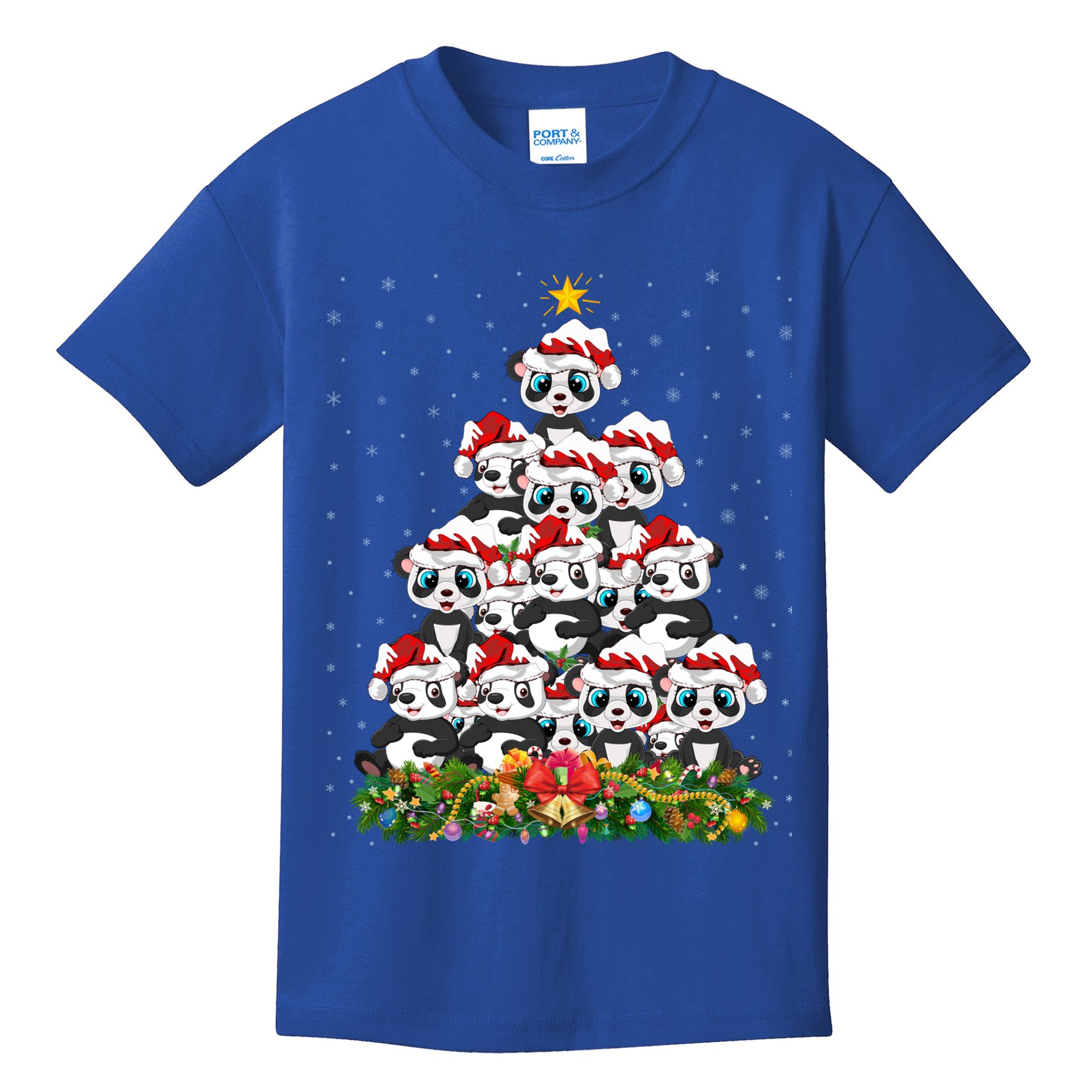 Panda Xmas Tree Lighting Santa Panda Christmas Gift Kids T-Shirt