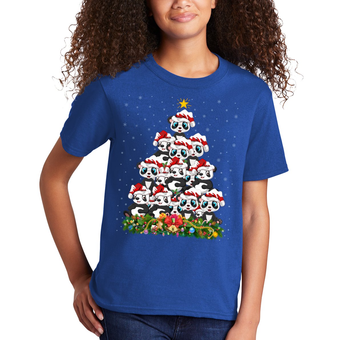 Panda Xmas Tree Lighting Santa Panda Christmas Gift Kids T-Shirt
