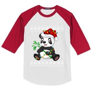 Panda Xmas Ugly Sweater Style Santa Lighting Panda Christmas Gift Kids Colorblock Raglan Jersey