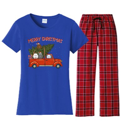 Poodle Xmas Vintage Red Pickup Retro Truck Gift Women's Flannel Pajama Set