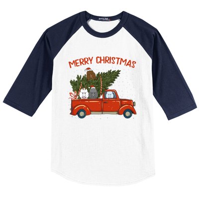 Poodle Xmas Vintage Red Pickup Retro Truck Gift Baseball Sleeve Shirt