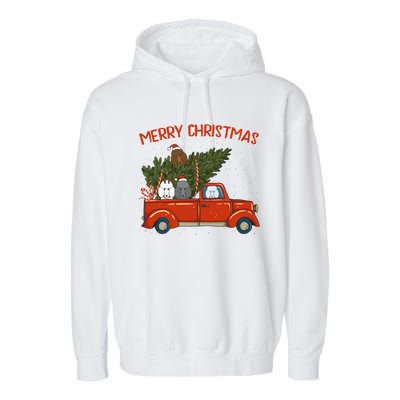 Poodle Xmas Vintage Red Pickup Retro Truck Gift Garment-Dyed Fleece Hoodie