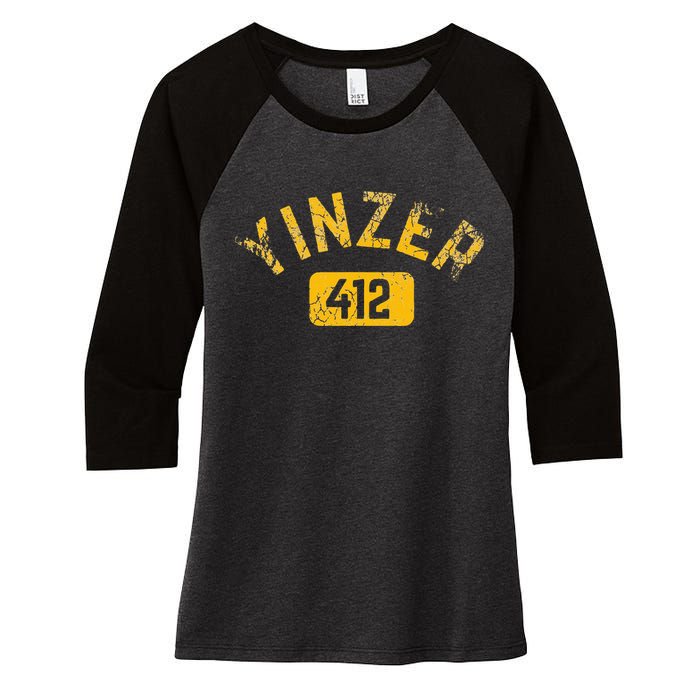 Pittsburgh Yinzer 412 Sl City Pennsylvania Funny Vintage Women's Tri-Blend 3/4-Sleeve Raglan Shirt