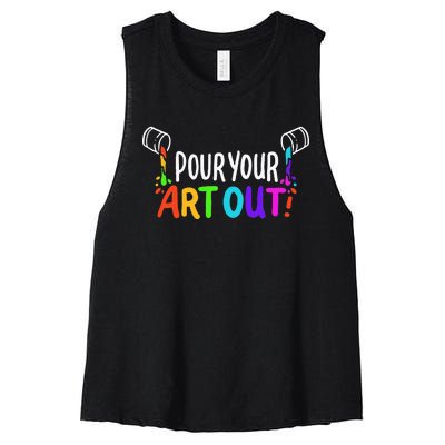 Pour Your Art Out I Color Wheel I Craft Paint I Fluid Art Women's Racerback Cropped Tank