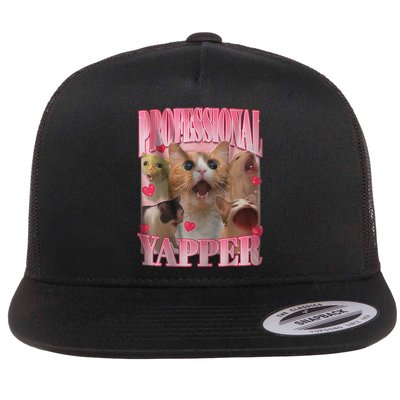 Professional Yapper Cat Funny Oddly Specific Dank Meme Flat Bill Trucker Hat