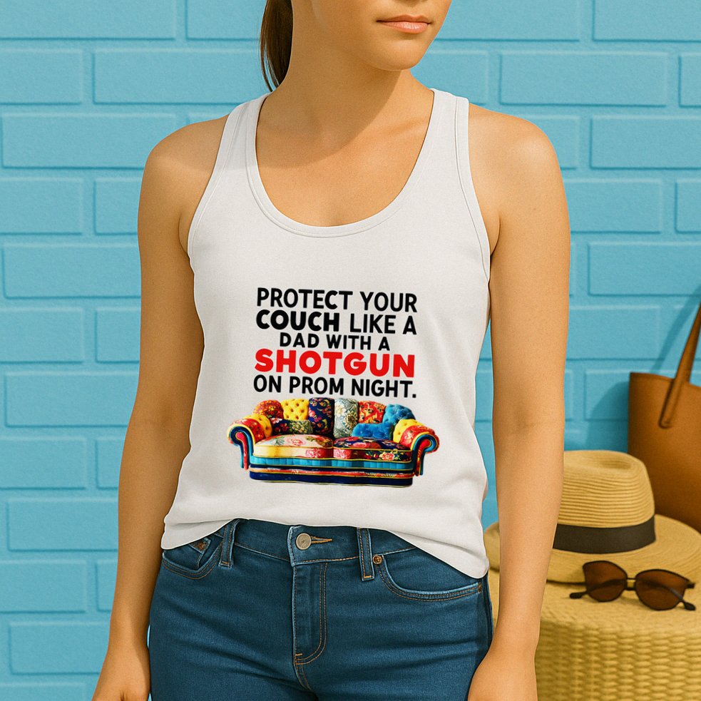 Protect Your Couch Like A Dad On Prom Night Funny Humor Meme Womens Tank Top