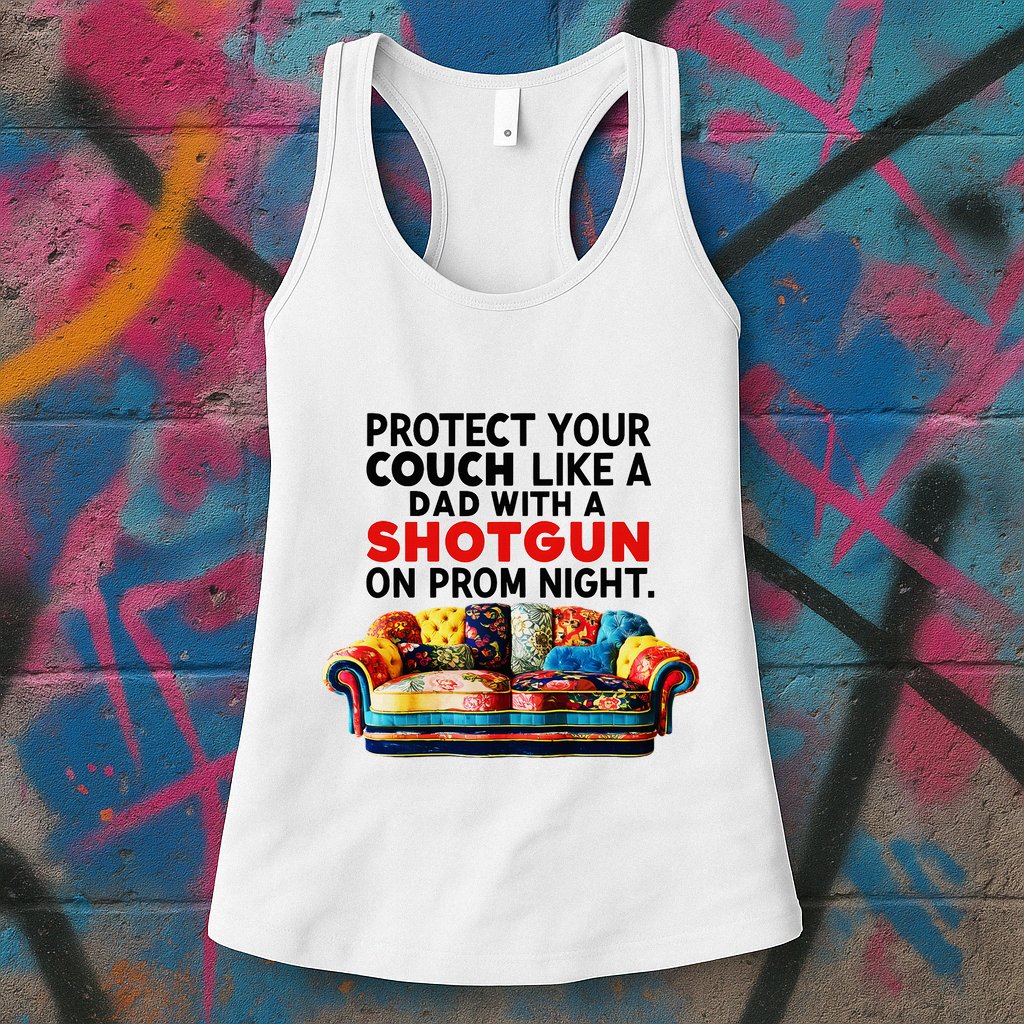 Protect Your Couch Like A Dad On Prom Night Funny Humor Meme Womens Tank Top