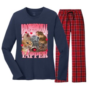 Professional Yapper Cat Funny Oddly Specific Dank Meme Women's Long Sleeve Flannel Pajama Set 