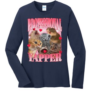 Professional Yapper Cat Funny Oddly Specific Dank Meme Ladies Long Sleeve Shirt