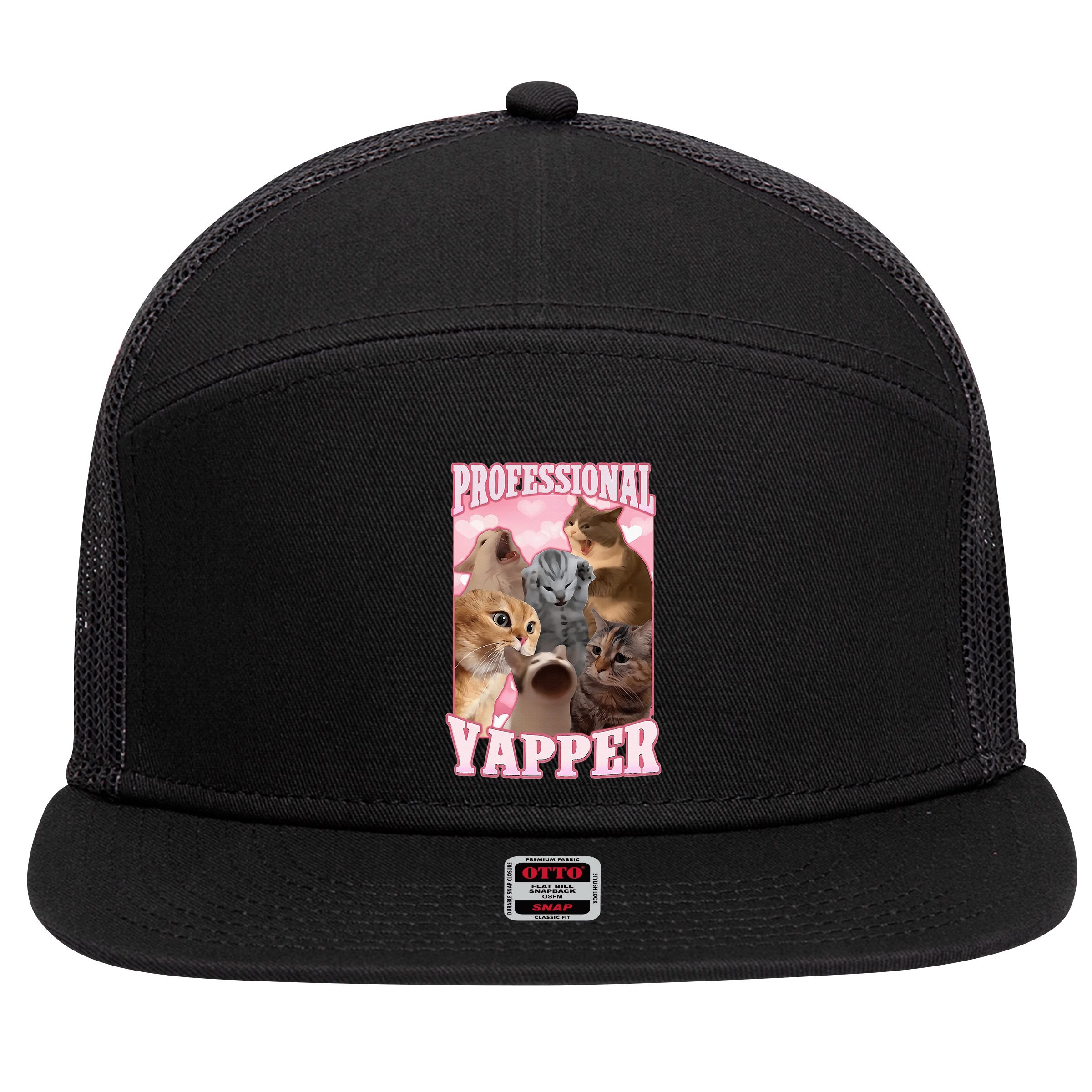 Professional Yapper Cat Meme Goofy Ahh Ironic Cat 7 Panel Mesh Trucker Snapback Hat