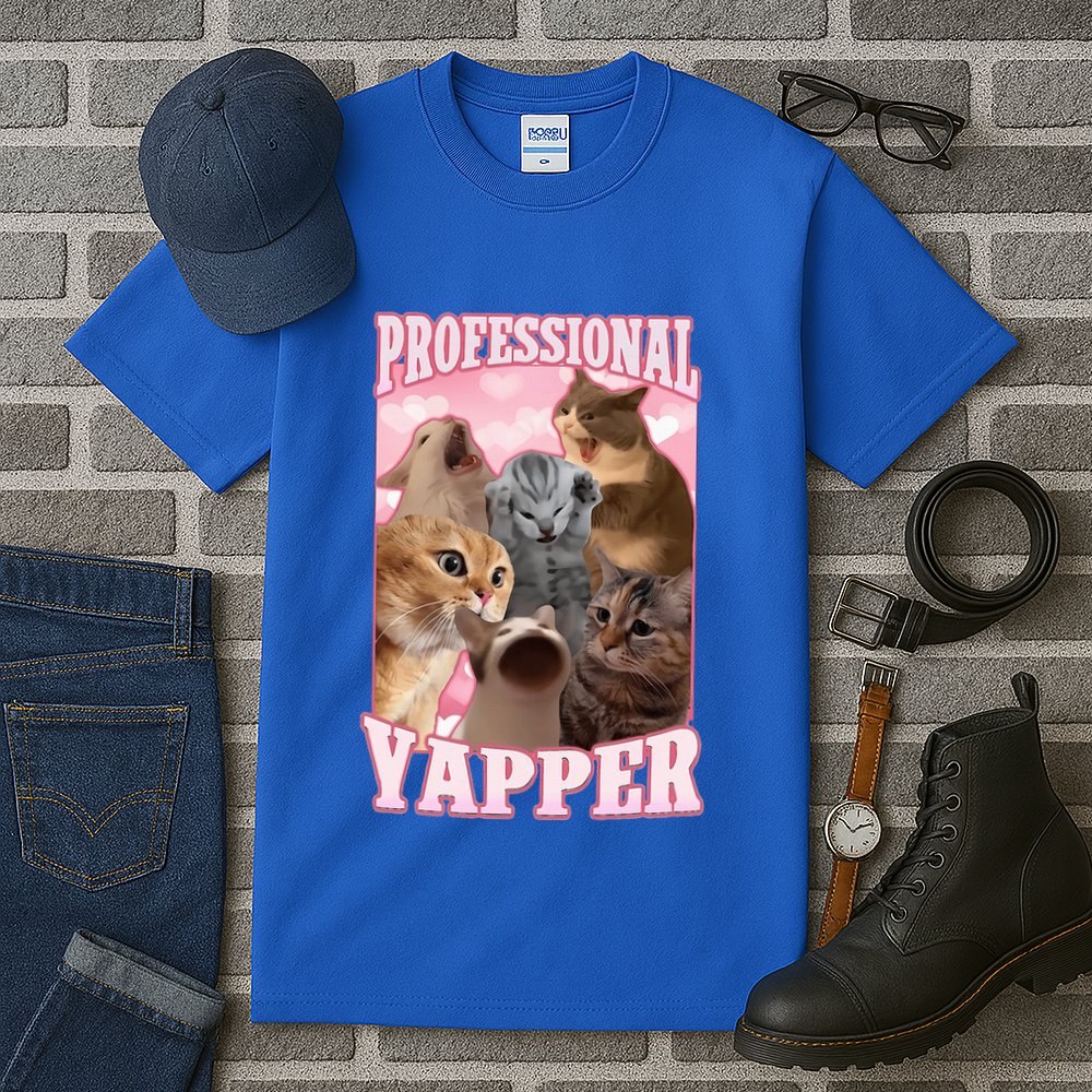 Professional Yapper Cat Meme Goofy Ahh Ironic Cat Tall T-Shirt
