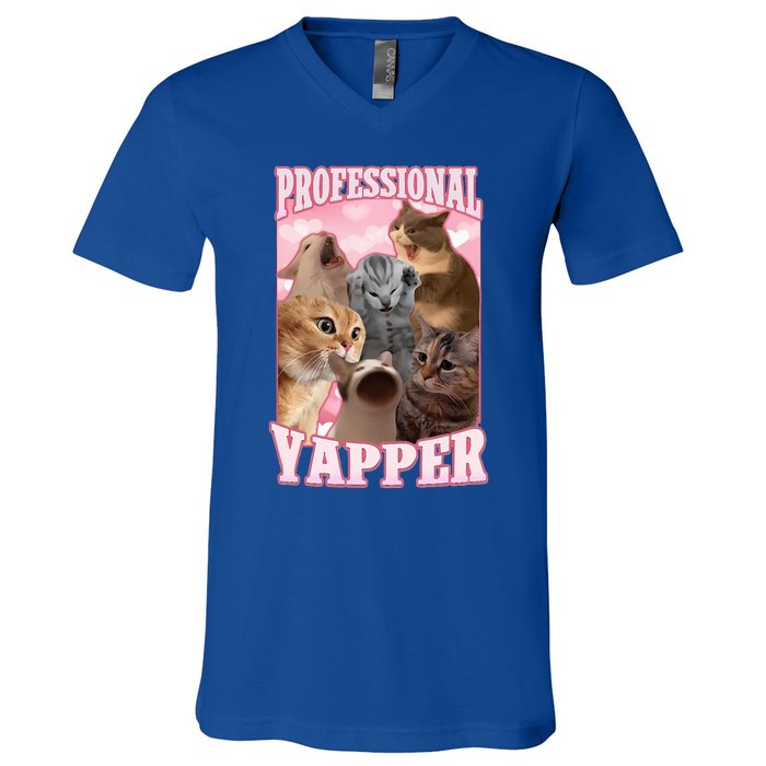 Professional Yapper Cat Meme Goofy Ahh Ironic Cat V-Neck T-Shirt