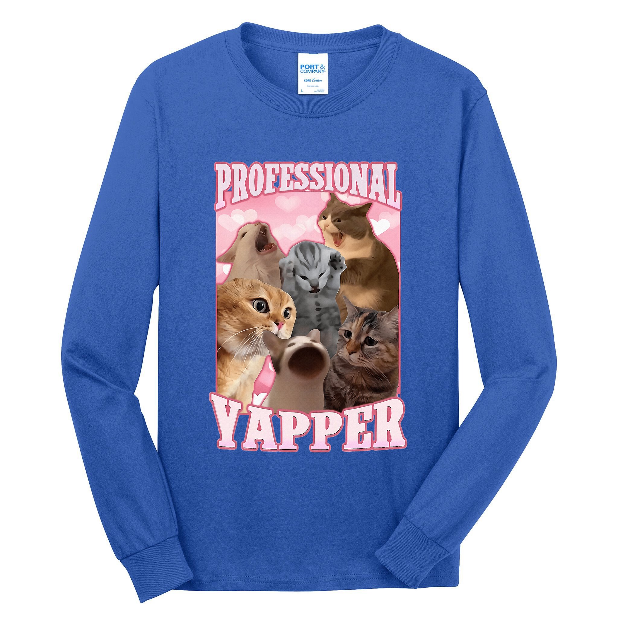 Professional Yapper Cat Meme Goofy Ahh Ironic Cat Tall Long Sleeve T-Shirt