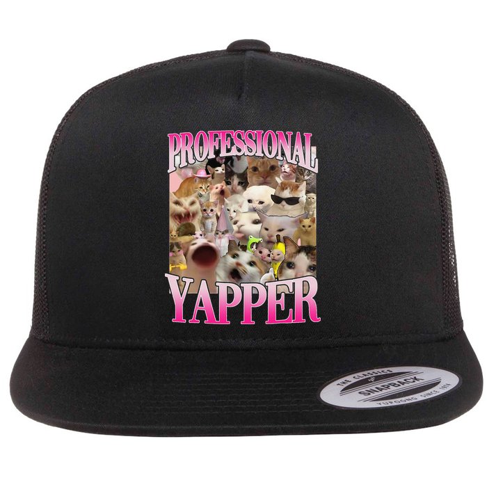 Professional Yapper Cat Funny Weird Specific Meme Lover Cat Flat Bill Trucker Hat
