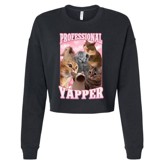 Professional Yapper Funny Cat Meme Goofy Ahh Ironic Cat Cropped Pullover Crew
