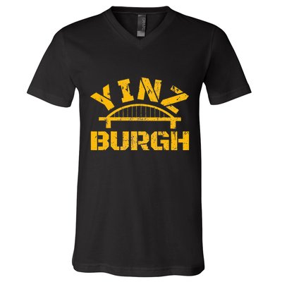 Pittsburgh Yinz Funny Bridge Pennsylvania 412 Steel City V-Neck T-Shirt
