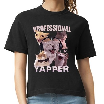 Professional Yapper Funny Cat Meme Goofy Ahh Ironic Cat Comfort Colors Boxy T-Shirt