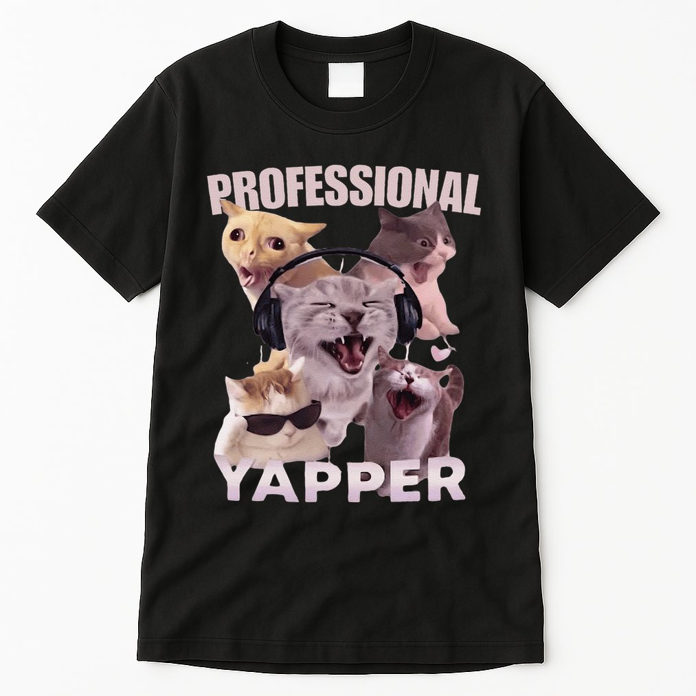 Professional Yapper Funny Cat Meme Goofy Ahh Ironic Cat Tall T-Shirt